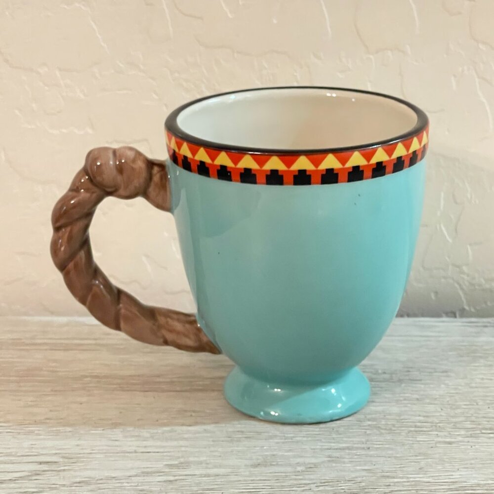 Cracker Barrel Mug Cup Blue Horse Pony Rope Handle Western Southwest Stoneware - Picture 3 of 6